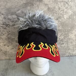 Flair Hair Guy Fieri Visor Cap StrapBack Adult OSFM Red Black Flames Costume Hat